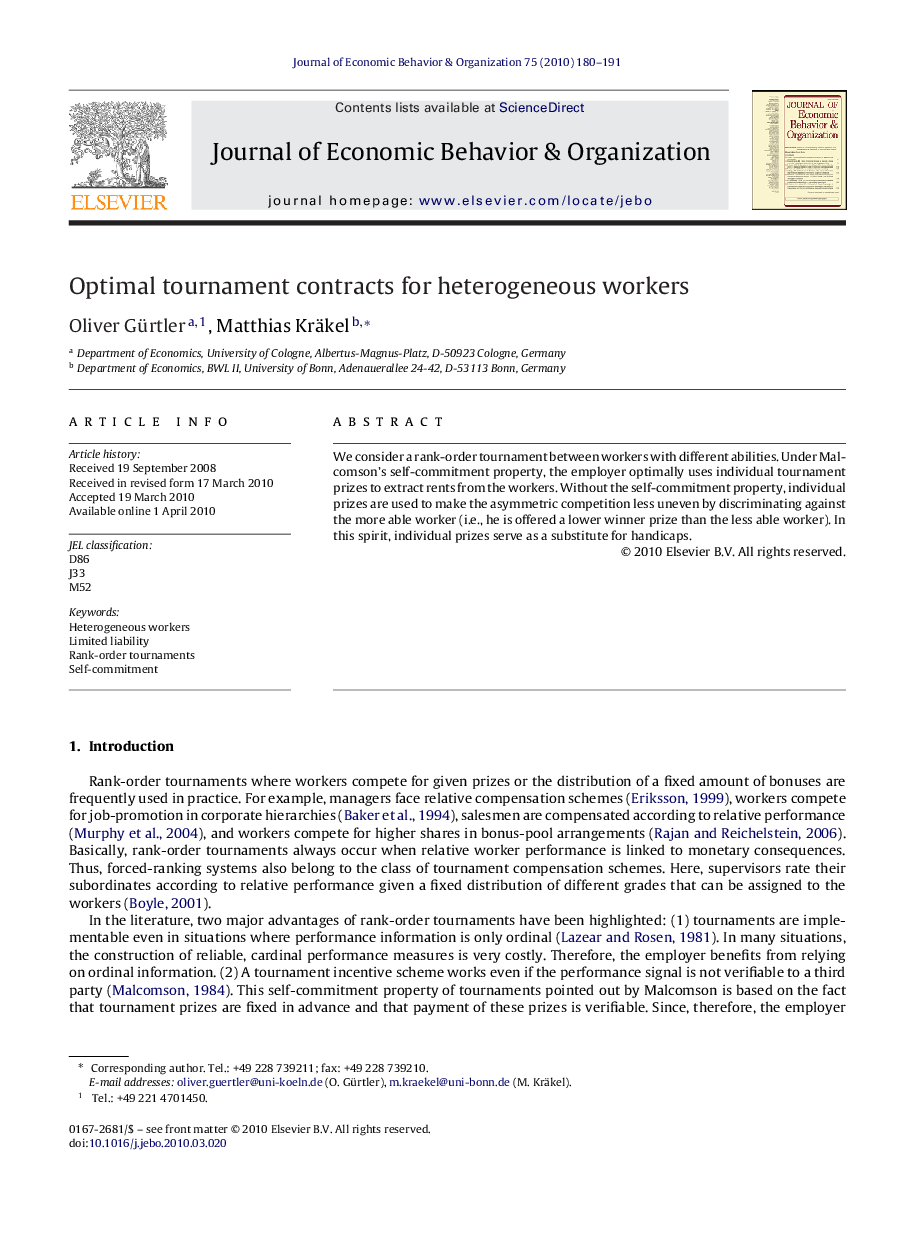 Optimal tournament contracts for heterogeneous workers