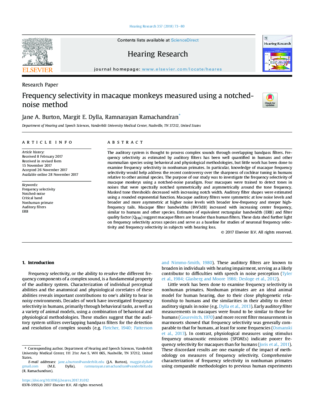 Frequency selectivity in macaque monkeys measured using a notched-noise method