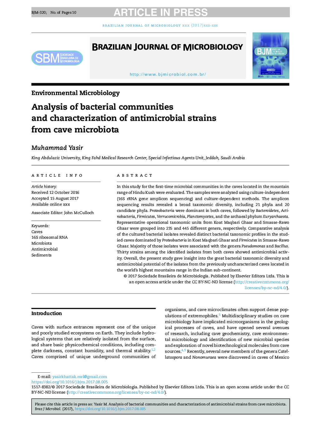 Analysis of bacterial communities and characterization of antimicrobial strains from cave microbiota