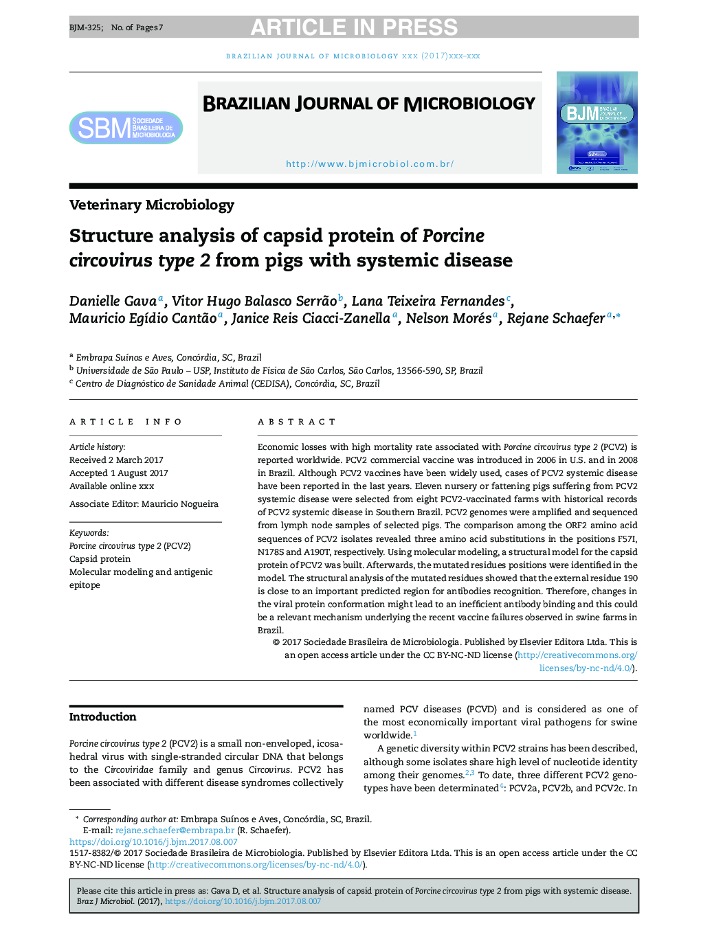 Structure analysis of capsid protein of Porcine circovirus type 2 from pigs with systemic disease