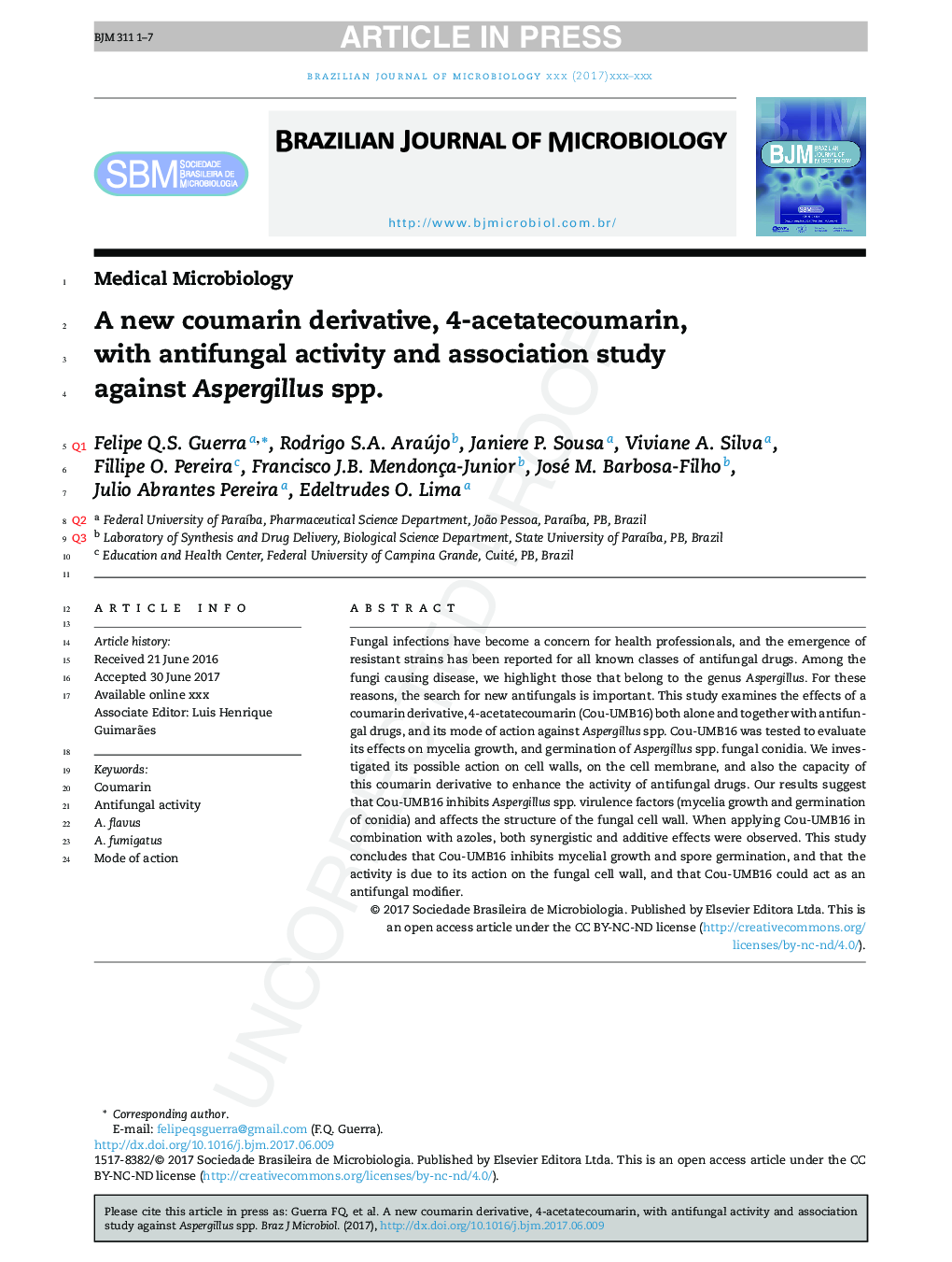 A new coumarin derivative, 4-acetatecoumarin, with antifungal activity and association study against Aspergillus spp.