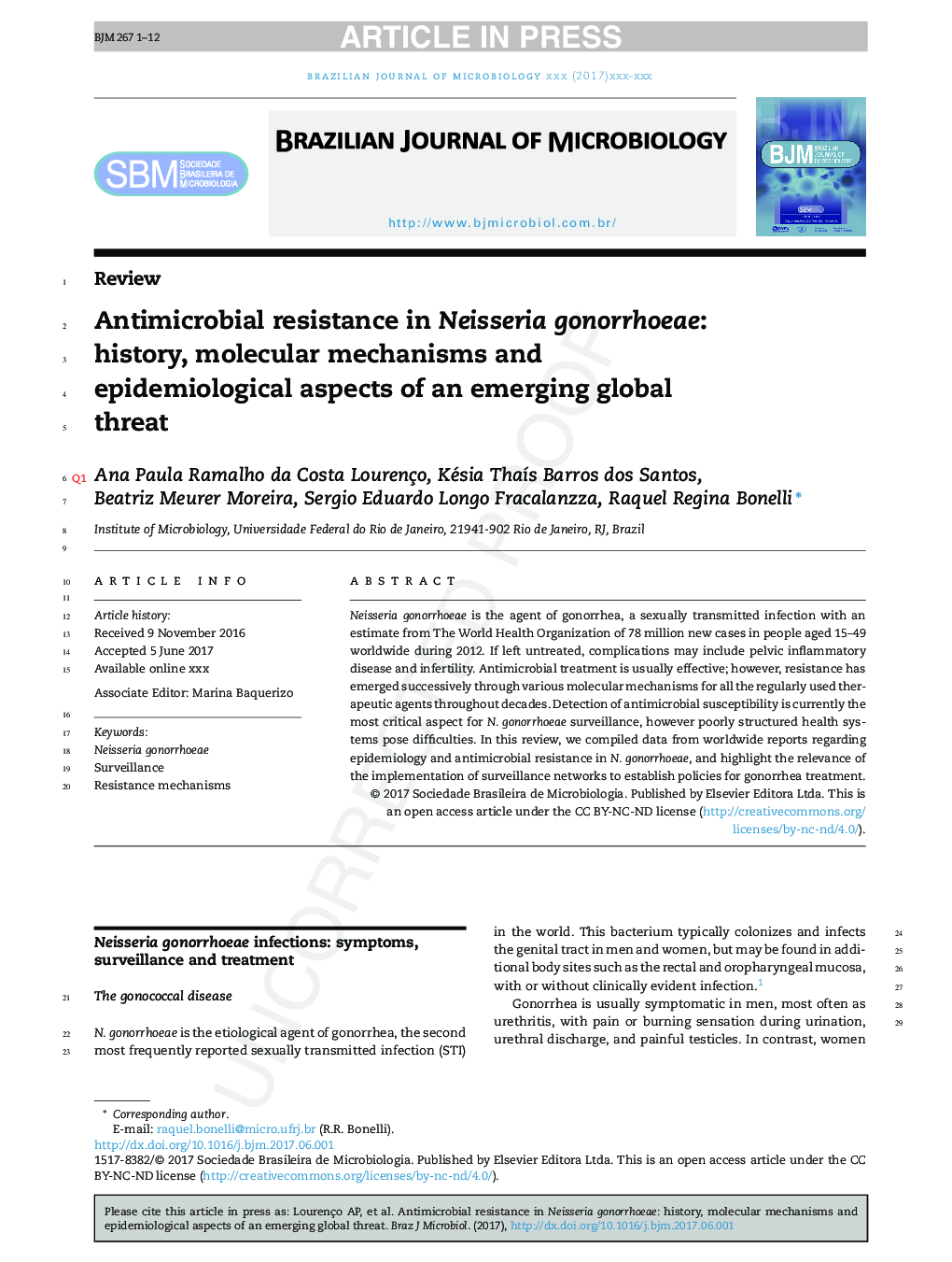 Antimicrobial resistance in Neisseria gonorrhoeae: history, molecular mechanisms and epidemiological aspects of an emerging global threat