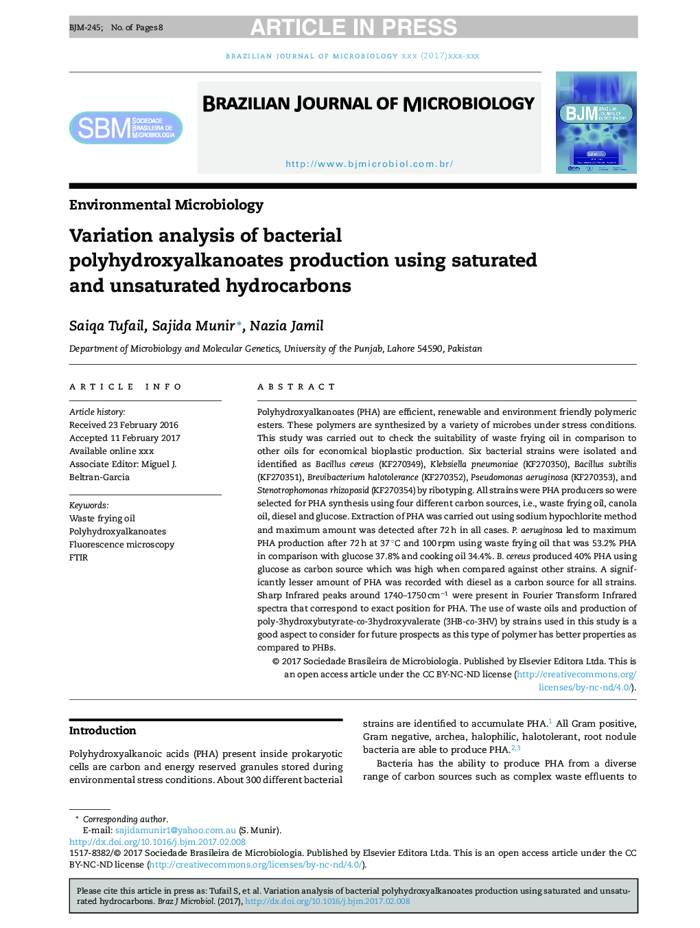 Variation analysis of bacterial polyhydroxyalkanoates production using saturated and unsaturated hydrocarbons