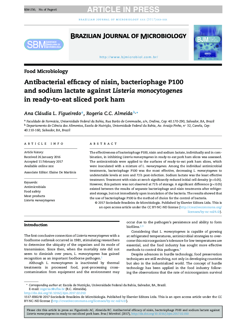 Antibacterial efficacy of nisin, bacteriophage P100 and sodium lactate against Listeria monocytogenes in ready-to-eat sliced pork ham