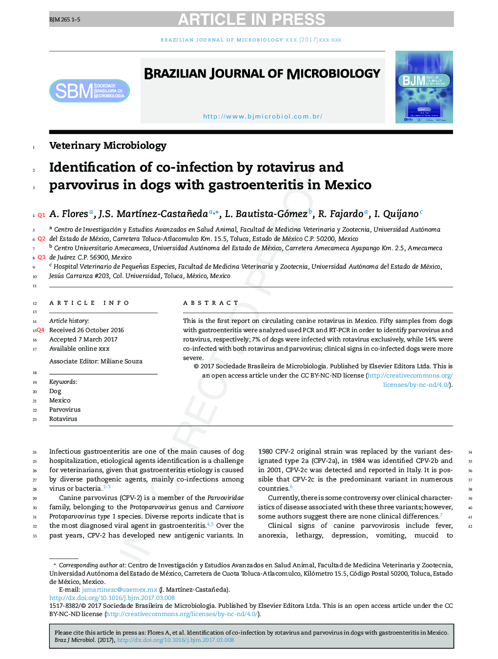 Identification of co-infection by rotavirus and parvovirus in dogs with gastroenteritis in Mexico