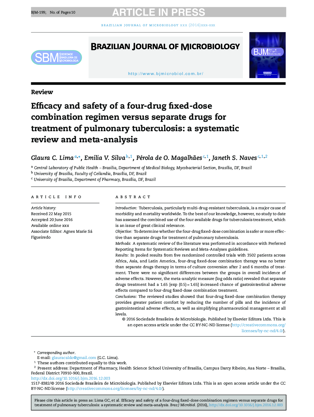 Efficacy and safety of a four-drug fixed-dose combination regimen versus separate drugs for treatment of pulmonary tuberculosis: a systematic review and meta-analysis