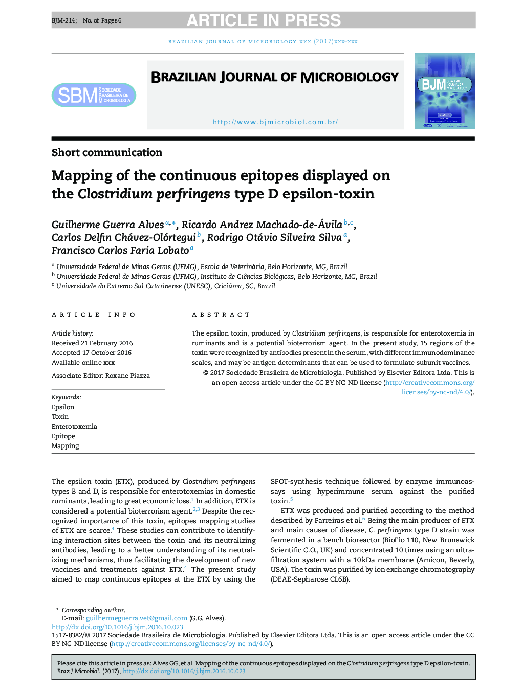 Mapping of the continuous epitopes displayed on the Clostridium perfringens type D epsilon-toxin