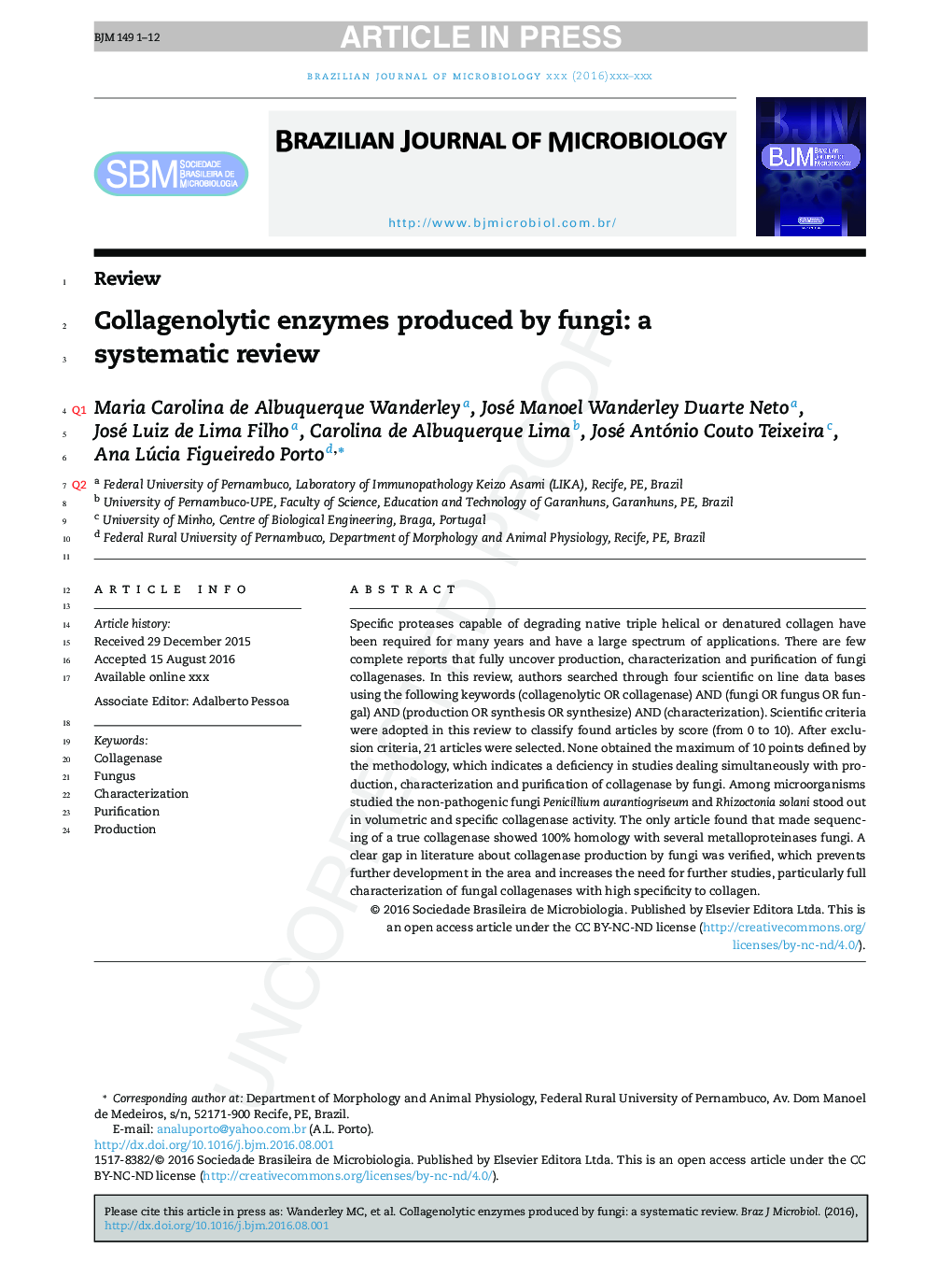 Collagenolytic enzymes produced by fungi: a systematic review