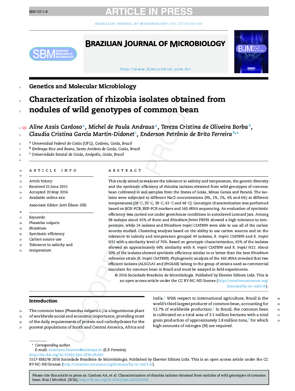 Characterization of rhizobia isolates obtained from nodules of wild genotypes of common bean