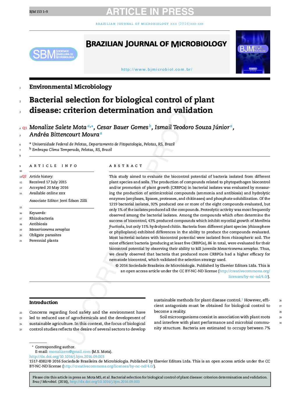 Bacterial selection for biological control of plant disease: criterion determination and validation