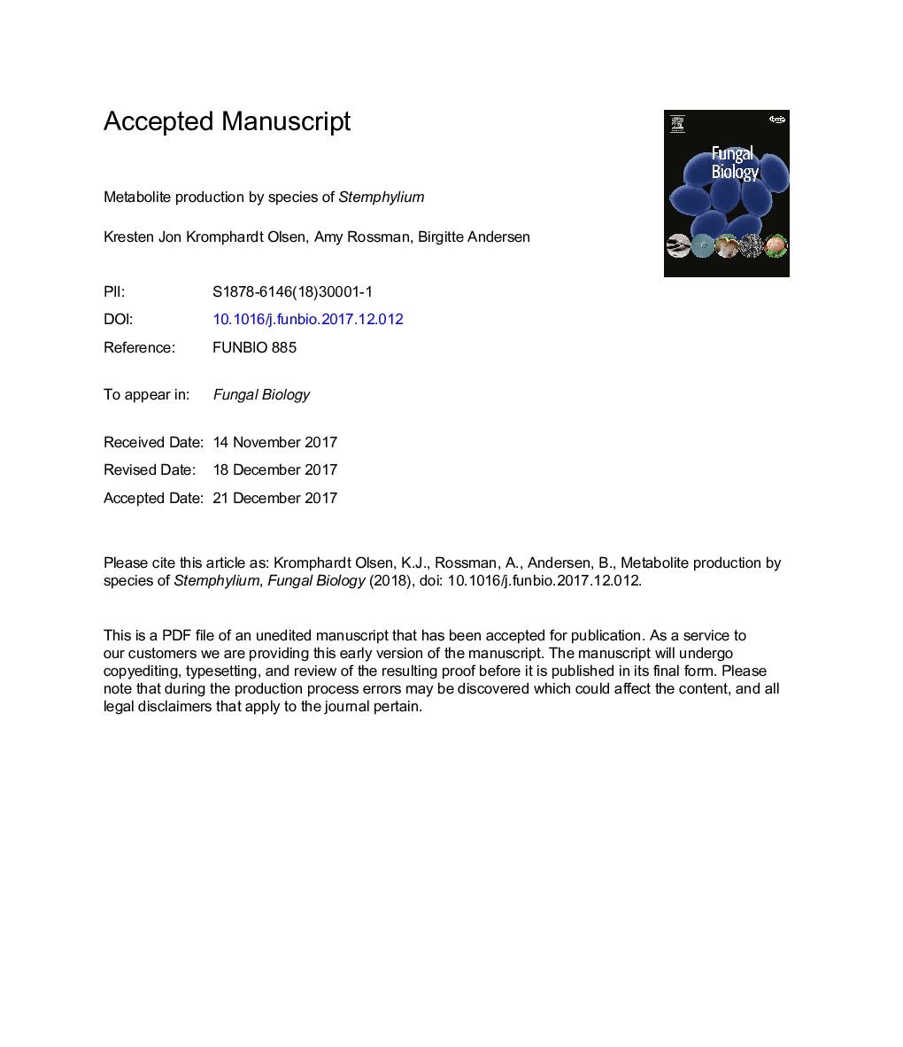 Metabolite production by species of Stemphylium