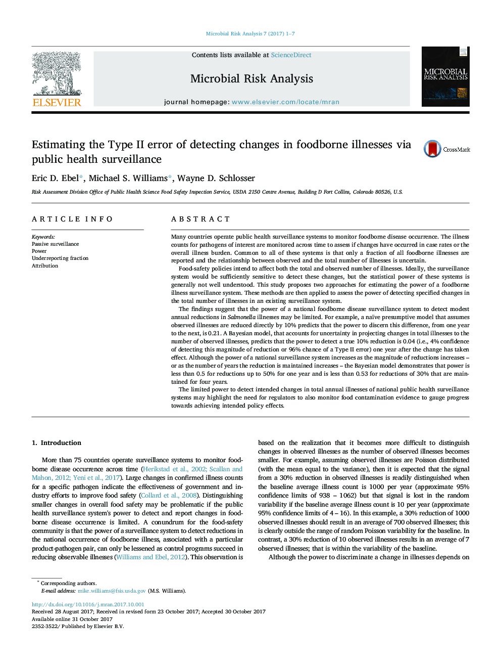 Estimating the Type II error of detecting changes in foodborne illnesses via public health surveillance