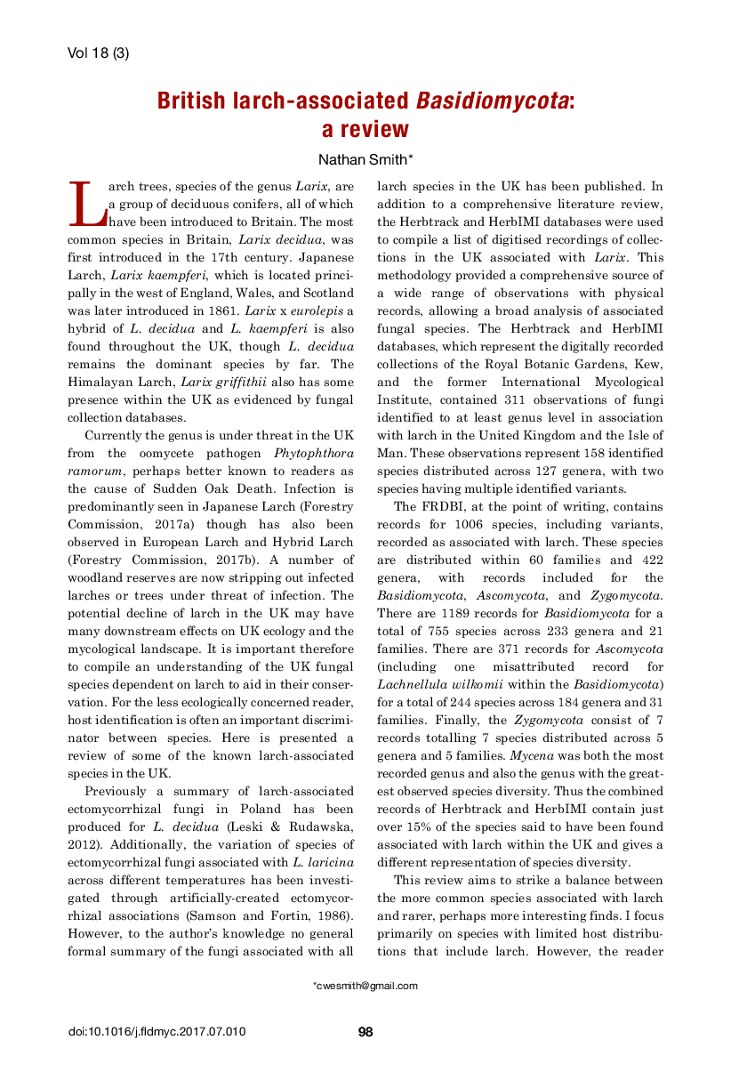 British larch-associated Basidiomycota: a review