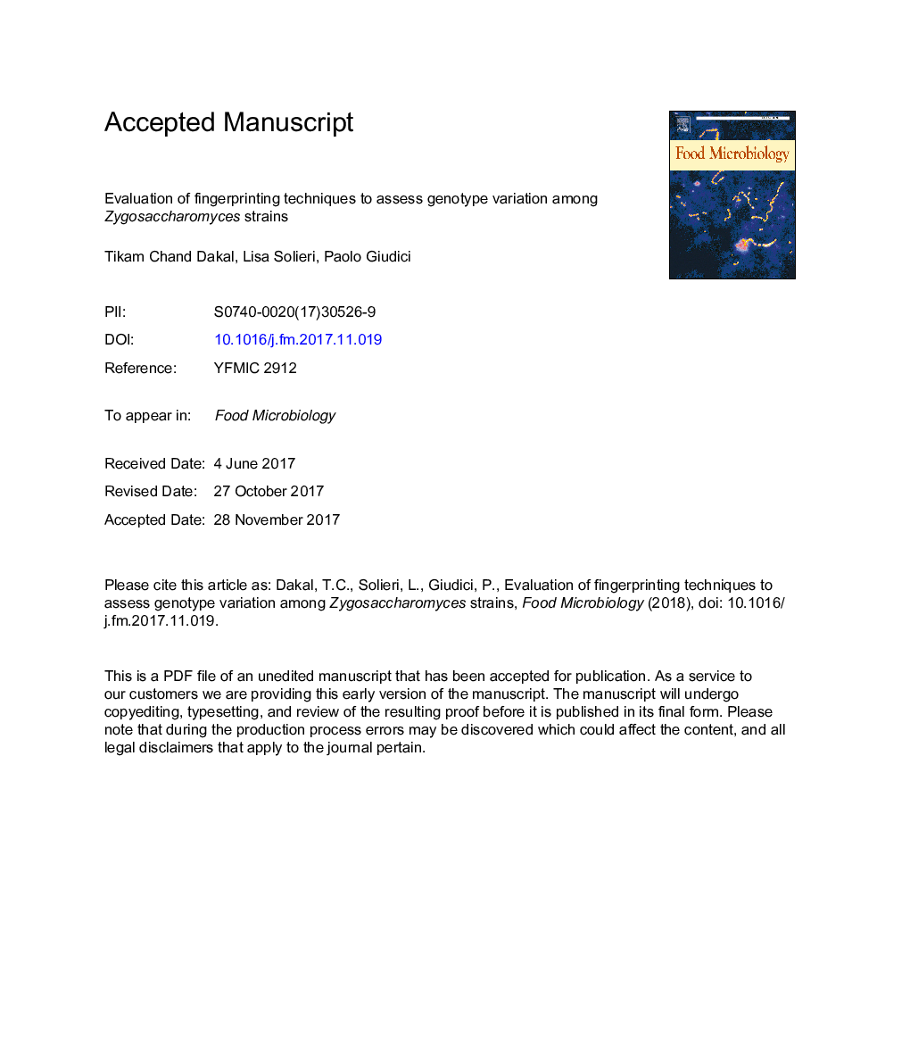 Evaluation of fingerprinting techniques to assess genotype variation among Zygosaccharomyces strains