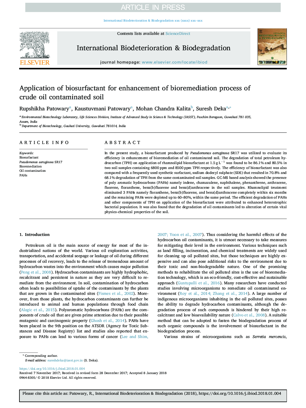 Application of biosurfactant for enhancement of bioremediation process of crude oil contaminated soil