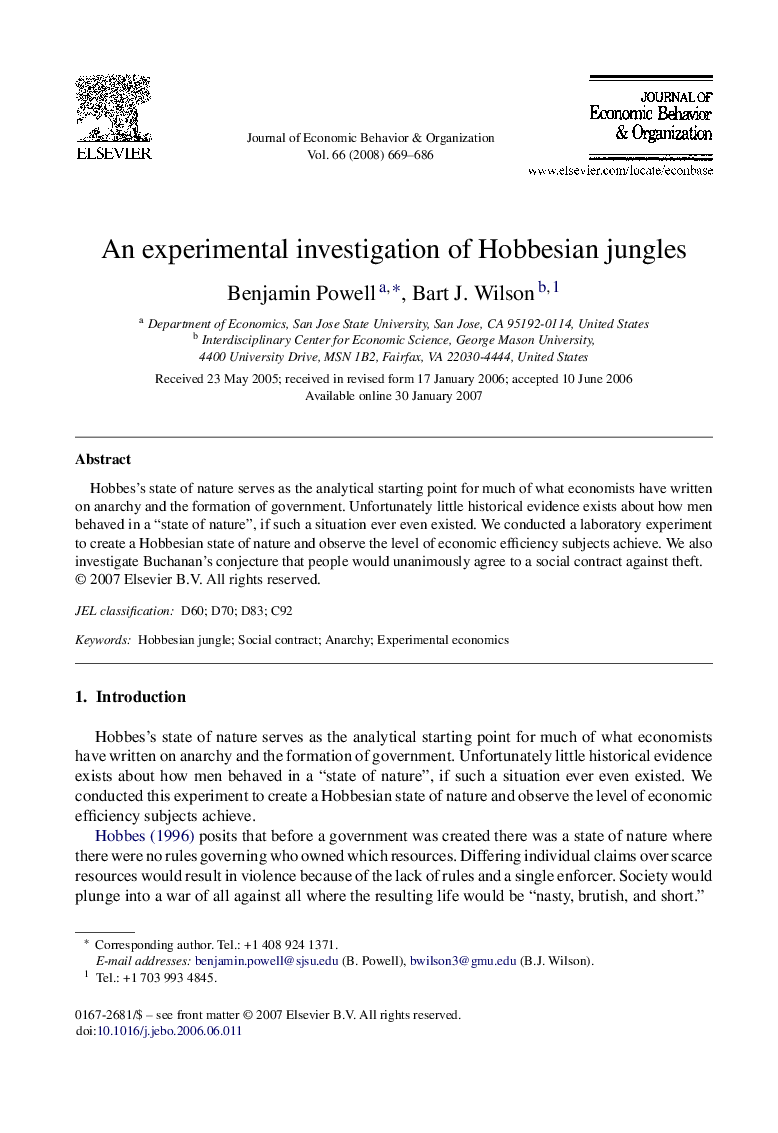 An experimental investigation of Hobbesian jungles