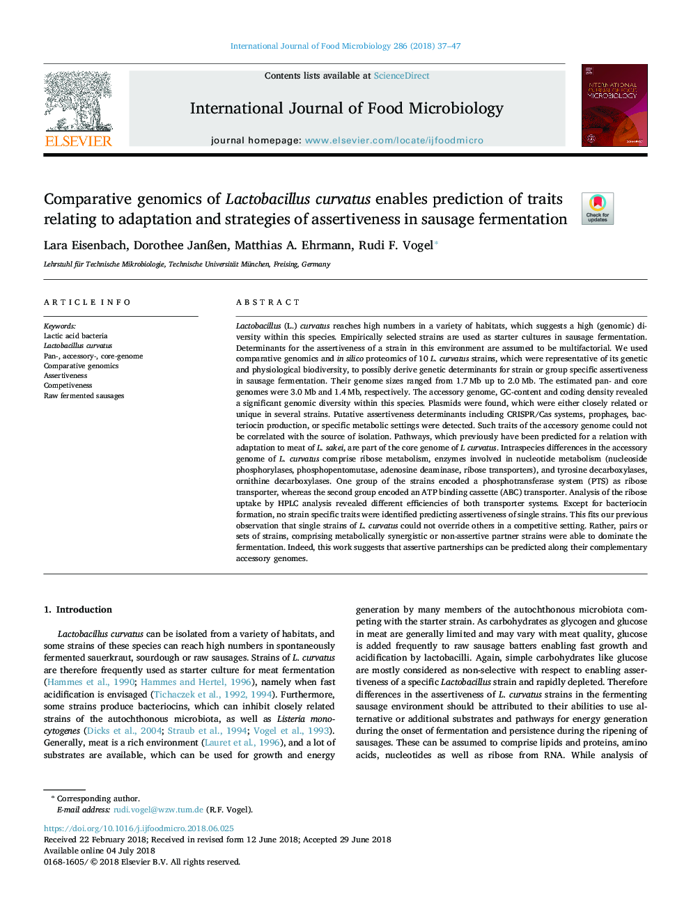 Comparative genomics of Lactobacillus curvatus enables prediction of traits relating to adaptation and strategies of assertiveness in sausage fermentation