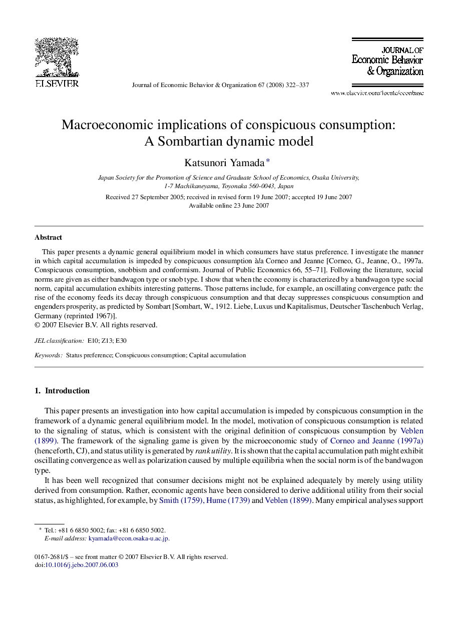 Macroeconomic implications of conspicuous consumption: A Sombartian dynamic model