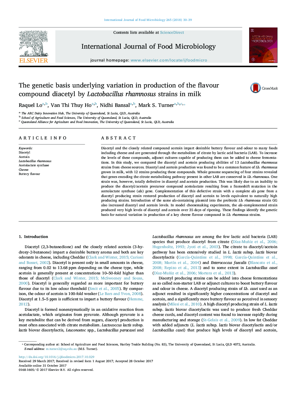 The genetic basis underlying variation in production of the flavour compound diacetyl by Lactobacillus rhamnosus strains in milk