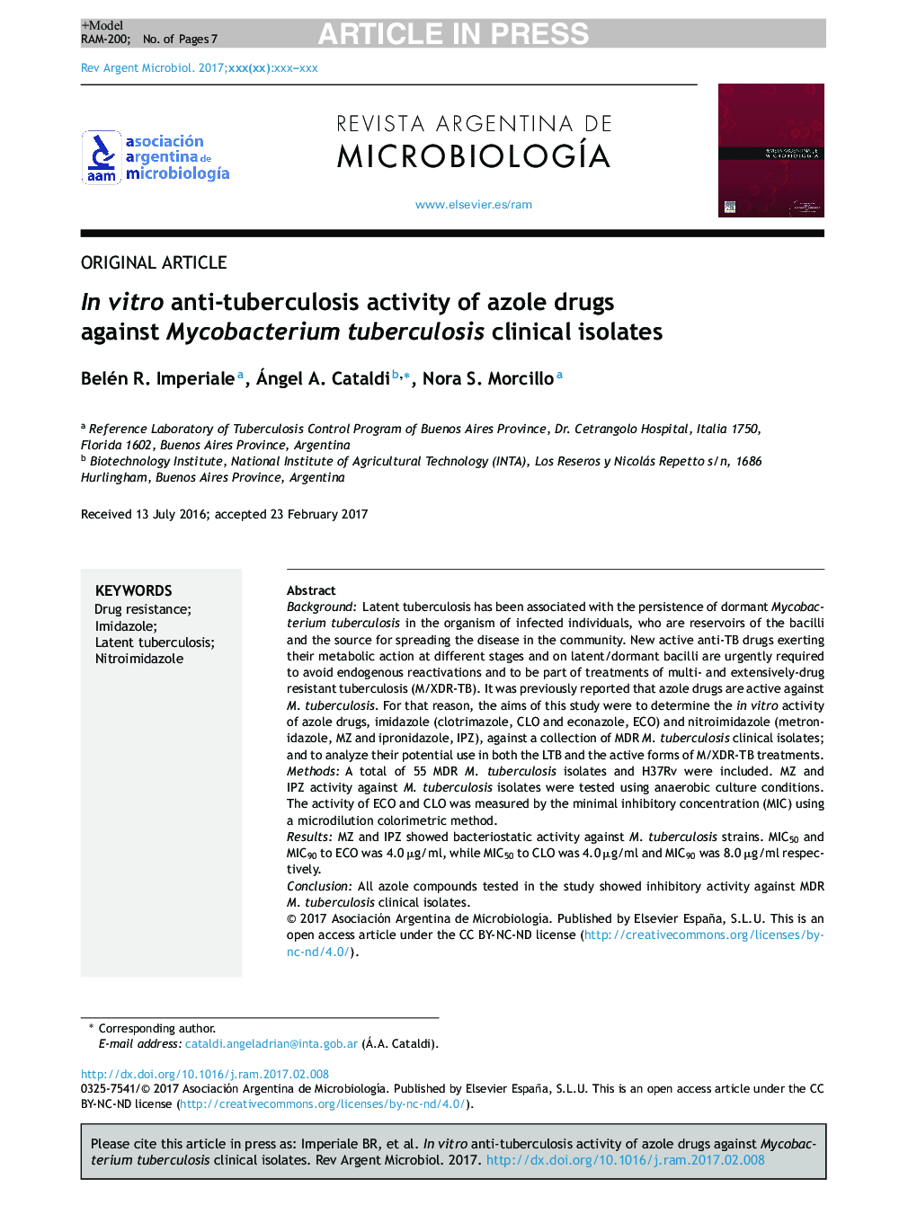 In vitro anti-tuberculosis activity of azole drugs against Mycobacterium tuberculosis clinical isolates