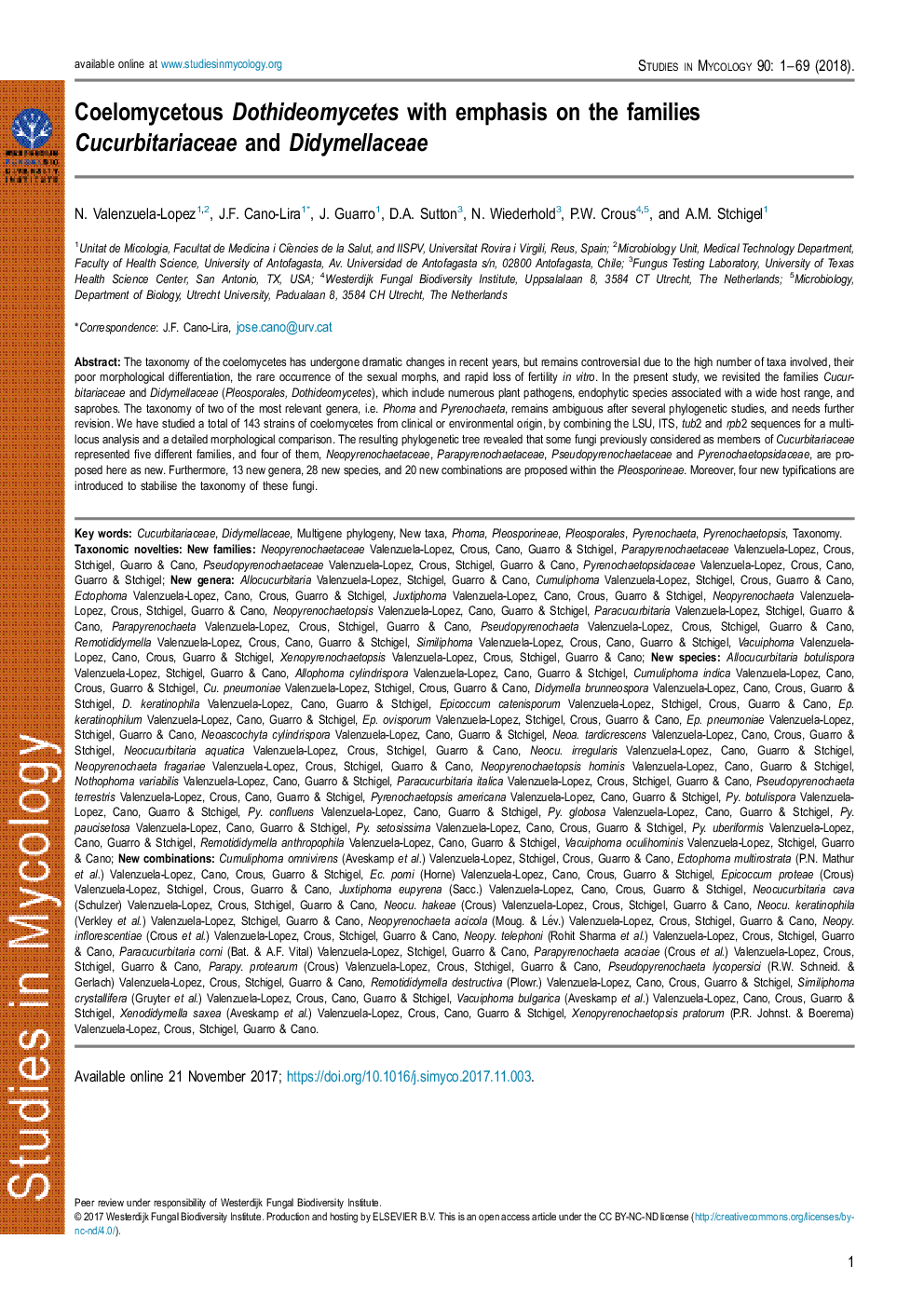 Coelomycetous Dothideomycetes with emphasis on the families Cucurbitariaceae and Didymellaceae