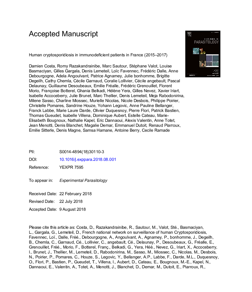 Human cryptosporidiosis in immunodeficient patients in France (2015-2017)