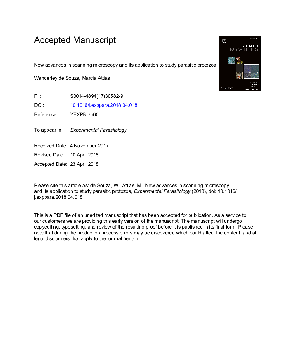 New advances in scanning microscopy and its application to study parasitic protozoa