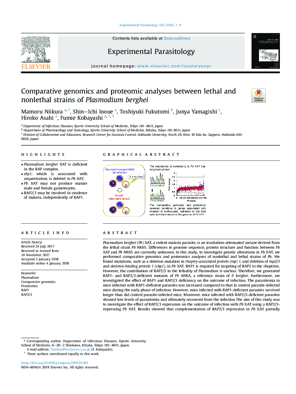Comparative genomics and proteomic analyses between lethal and nonlethal strains of Plasmodium berghei
