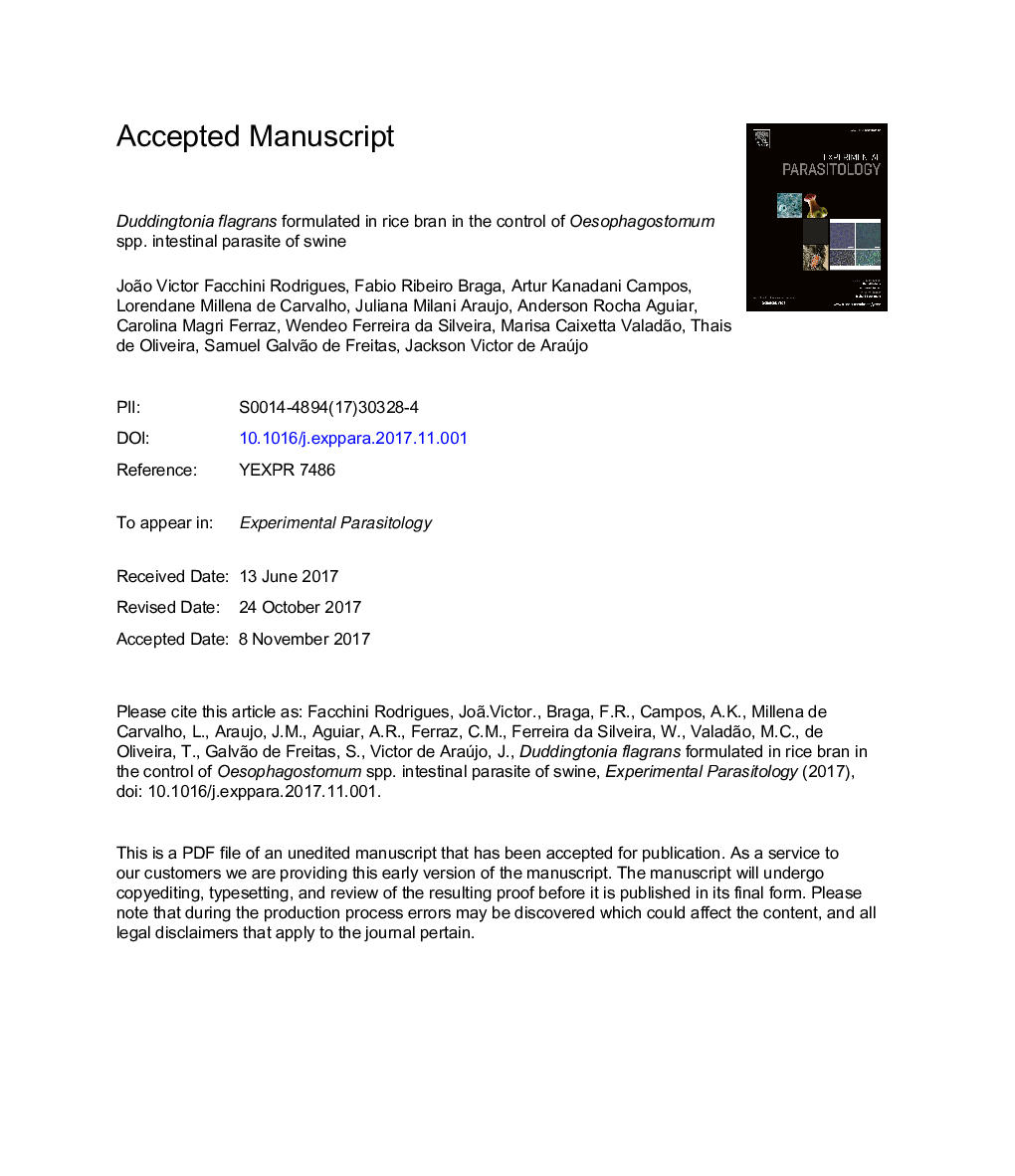 Duddingtonia flagrans formulated in rice bran in the control of Oesophagostomum spp. intestinal parasite of swine