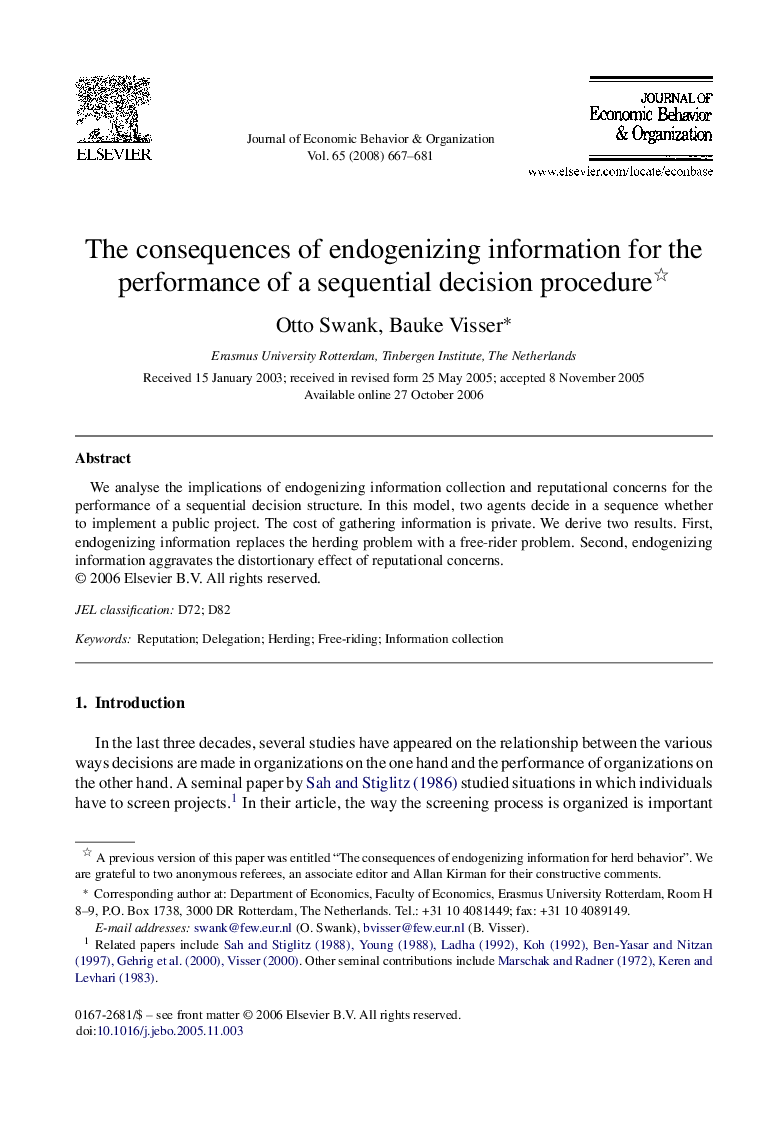 The consequences of endogenizing information for the performance of a sequential decision procedure 