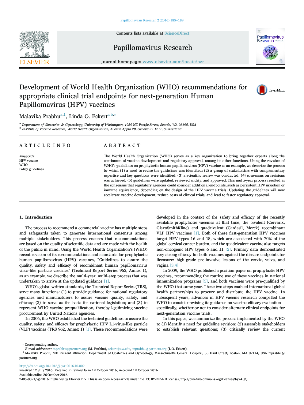 Development of World Health Organization (WHO) recommendations for appropriate clinical trial endpoints for next-generation Human Papillomavirus (HPV) vaccines