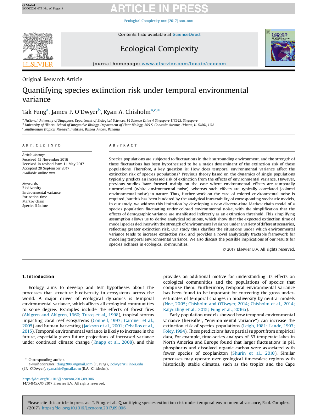 Quantifying species extinction risk under temporal environmental variance