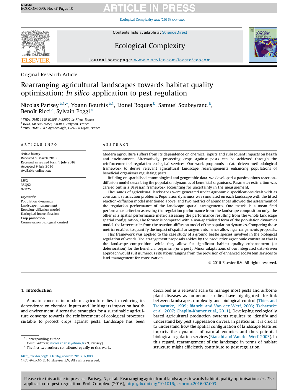 Rearranging agricultural landscapes towards habitat quality optimisation: In silico application to pest regulation