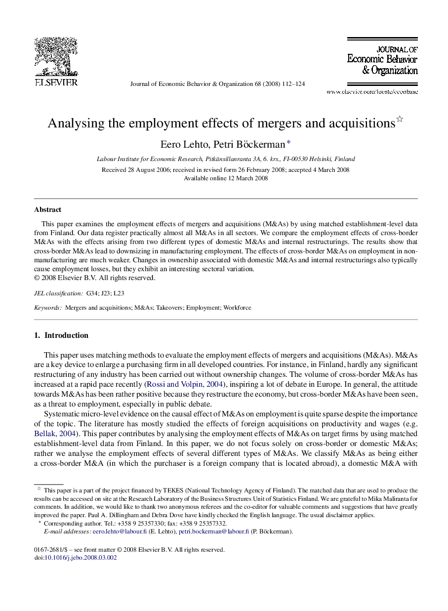 Analysing the employment effects of mergers and acquisitions 