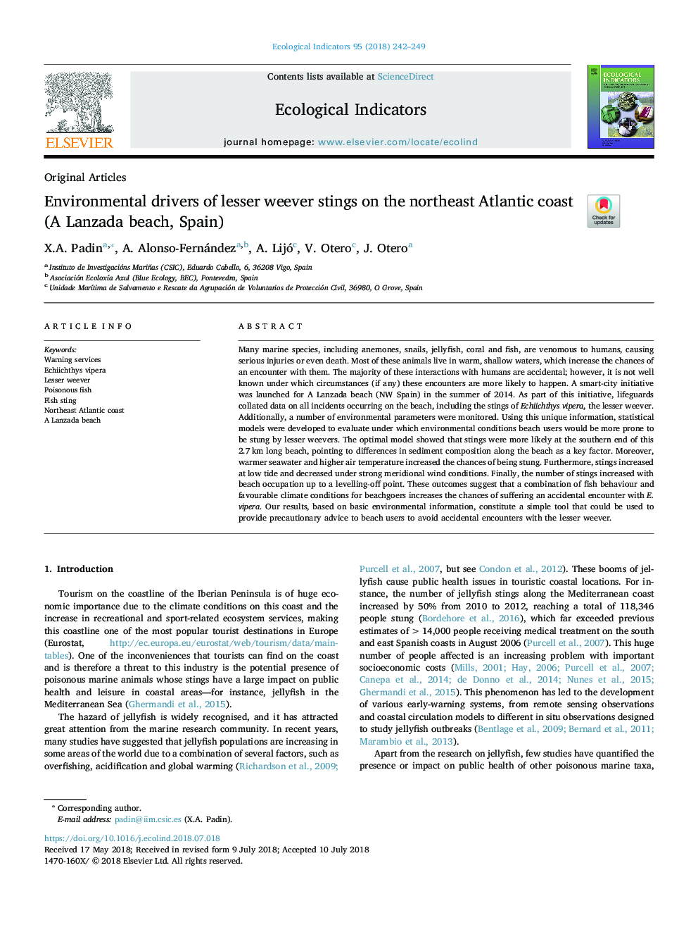 Environmental drivers of lesser weever stings on the northeast Atlantic coast (A Lanzada beach, Spain)