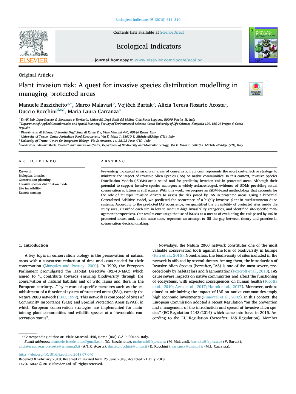 Plant invasion risk: A quest for invasive species distribution modelling in managing protected areas