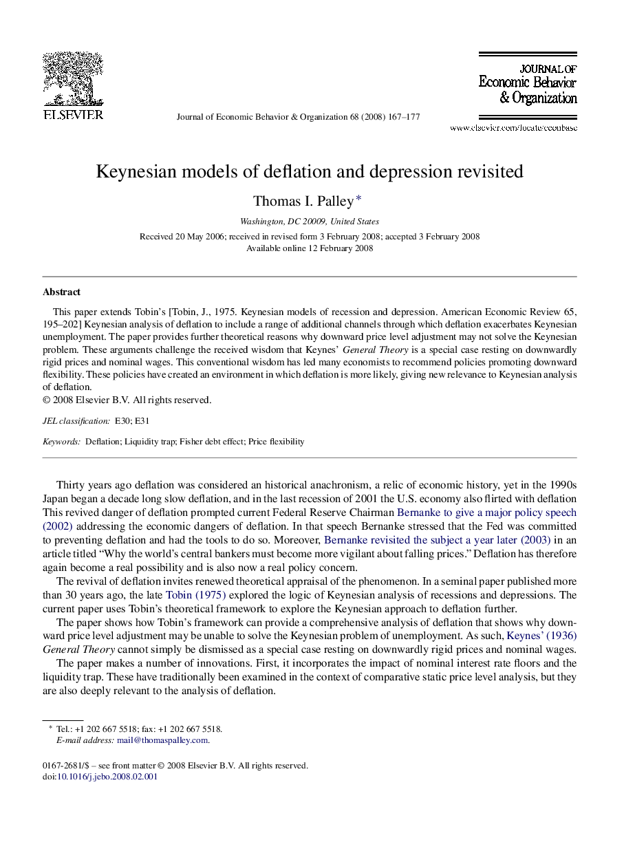 Keynesian models of deflation and depression revisited