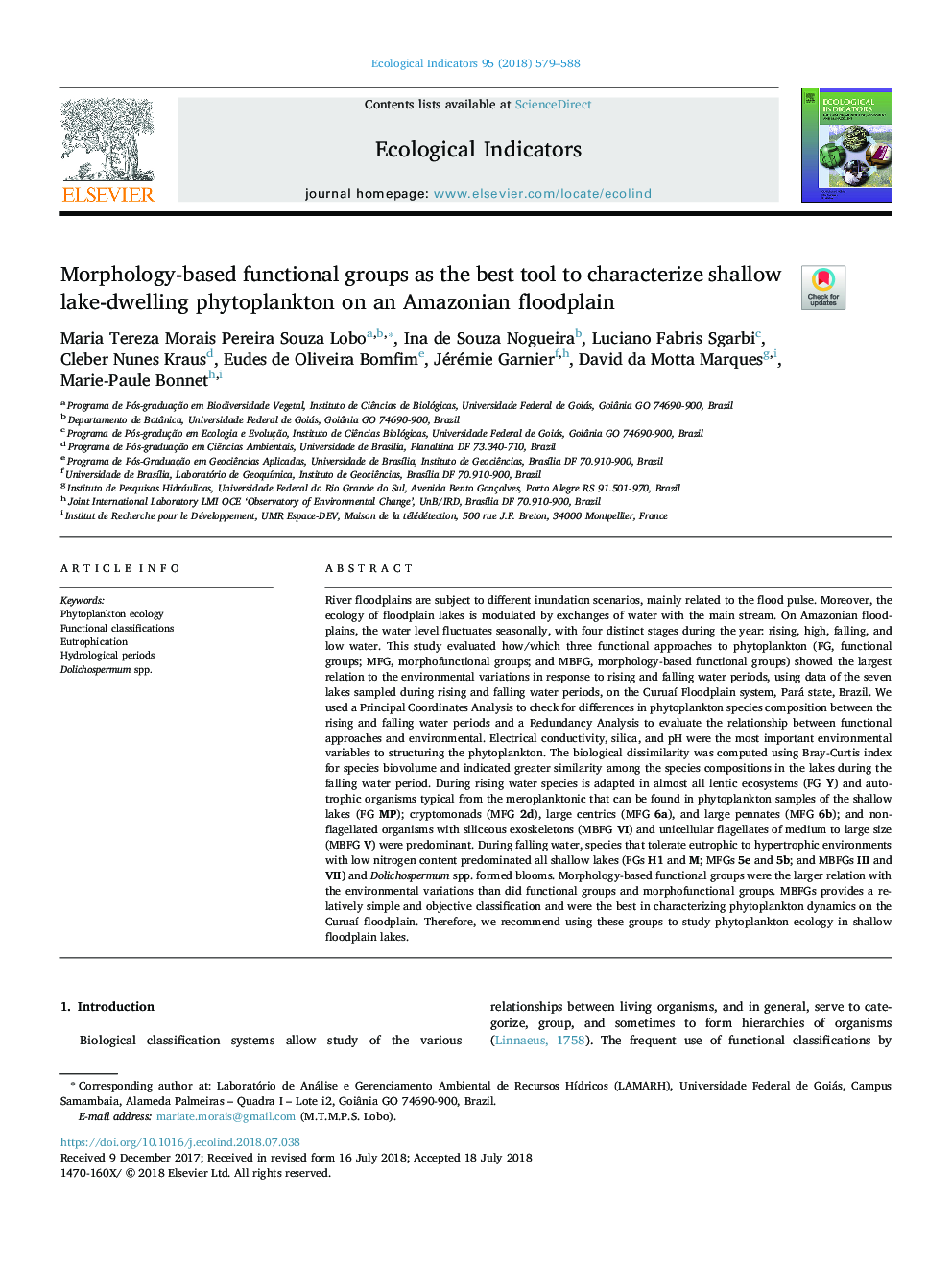 Morphology-based functional groups as the best tool to characterize shallow lake-dwelling phytoplankton on an Amazonian floodplain