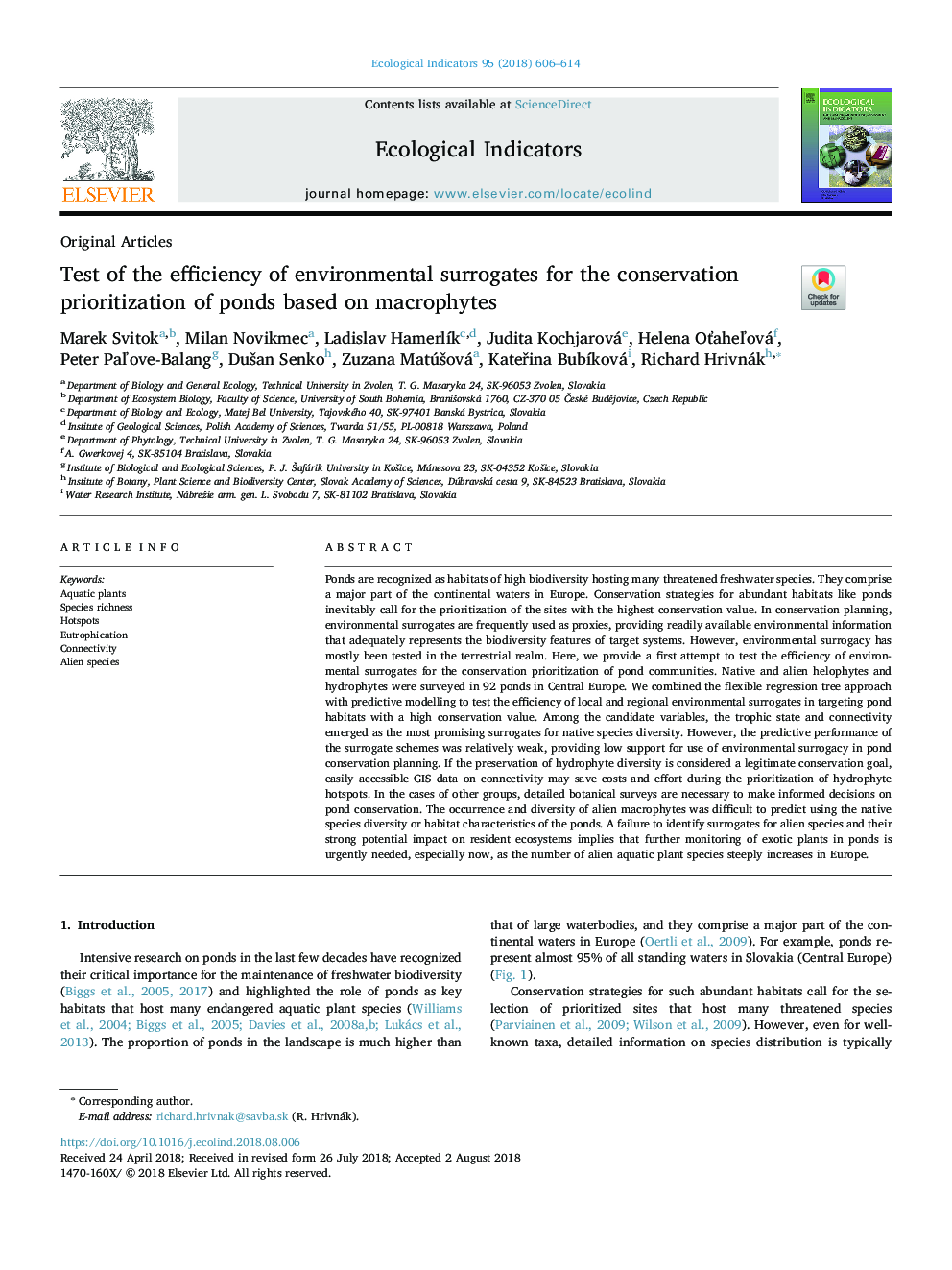 Test of the efficiency of environmental surrogates for the conservation prioritization of ponds based on macrophytes