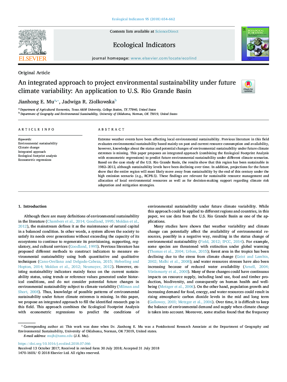 An integrated approach to project environmental sustainability under future climate variability: An application to U.S. Rio Grande Basin