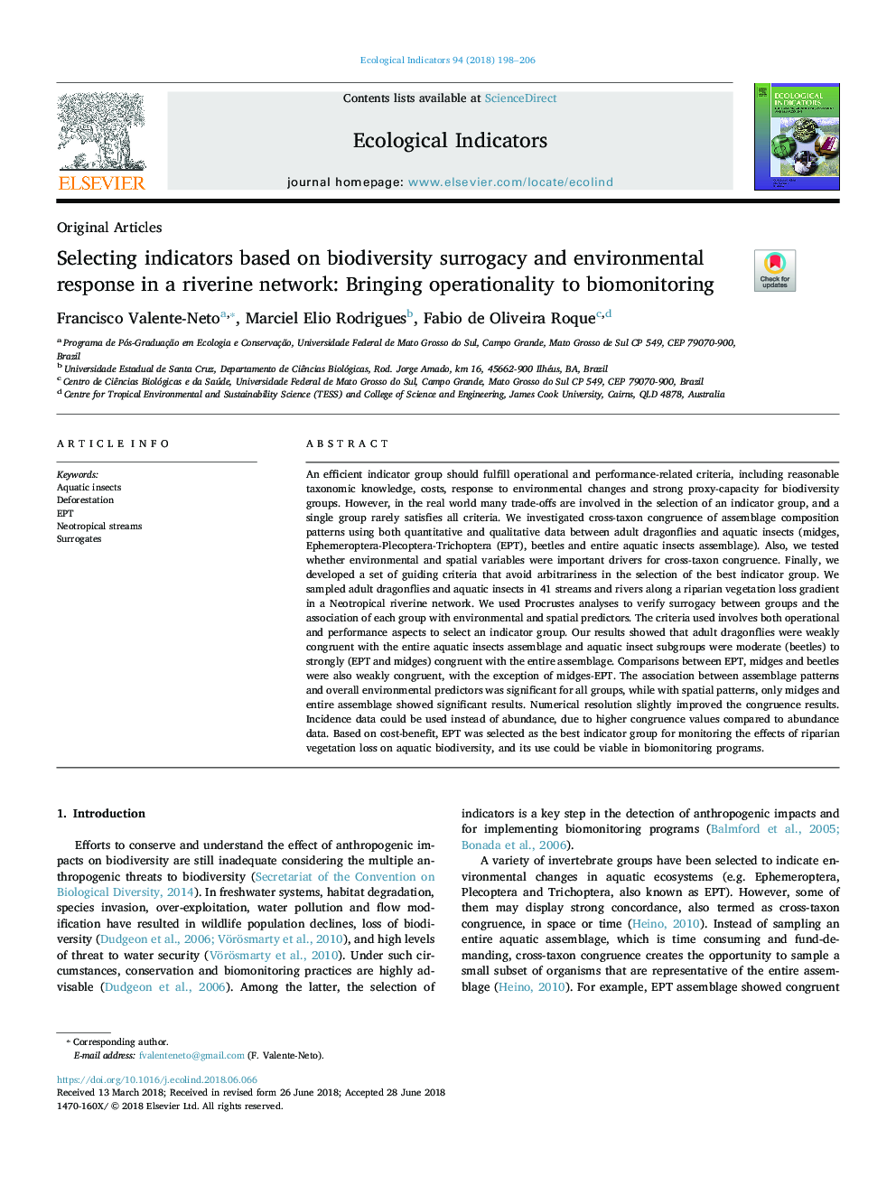 Selecting indicators based on biodiversity surrogacy and environmental response in a riverine network: Bringing operationality to biomonitoring