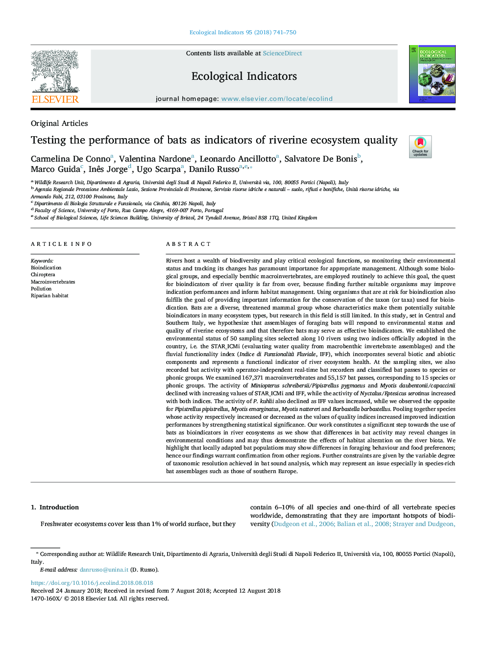 Testing the performance of bats as indicators of riverine ecosystem quality