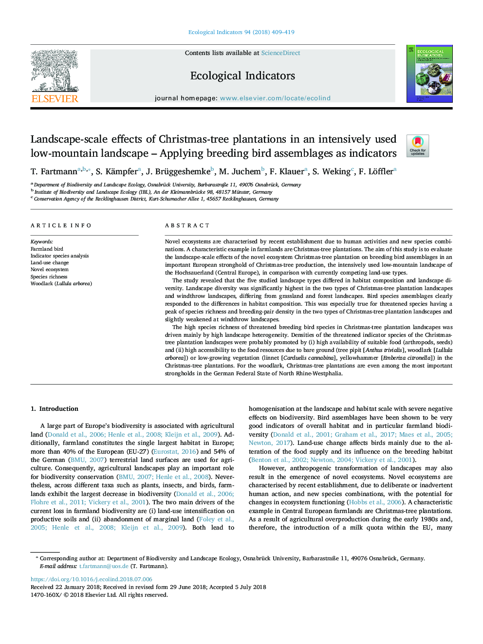 Landscape-scale effects of Christmas-tree plantations in an intensively used low-mountain landscape - Applying breeding bird assemblages as indicators