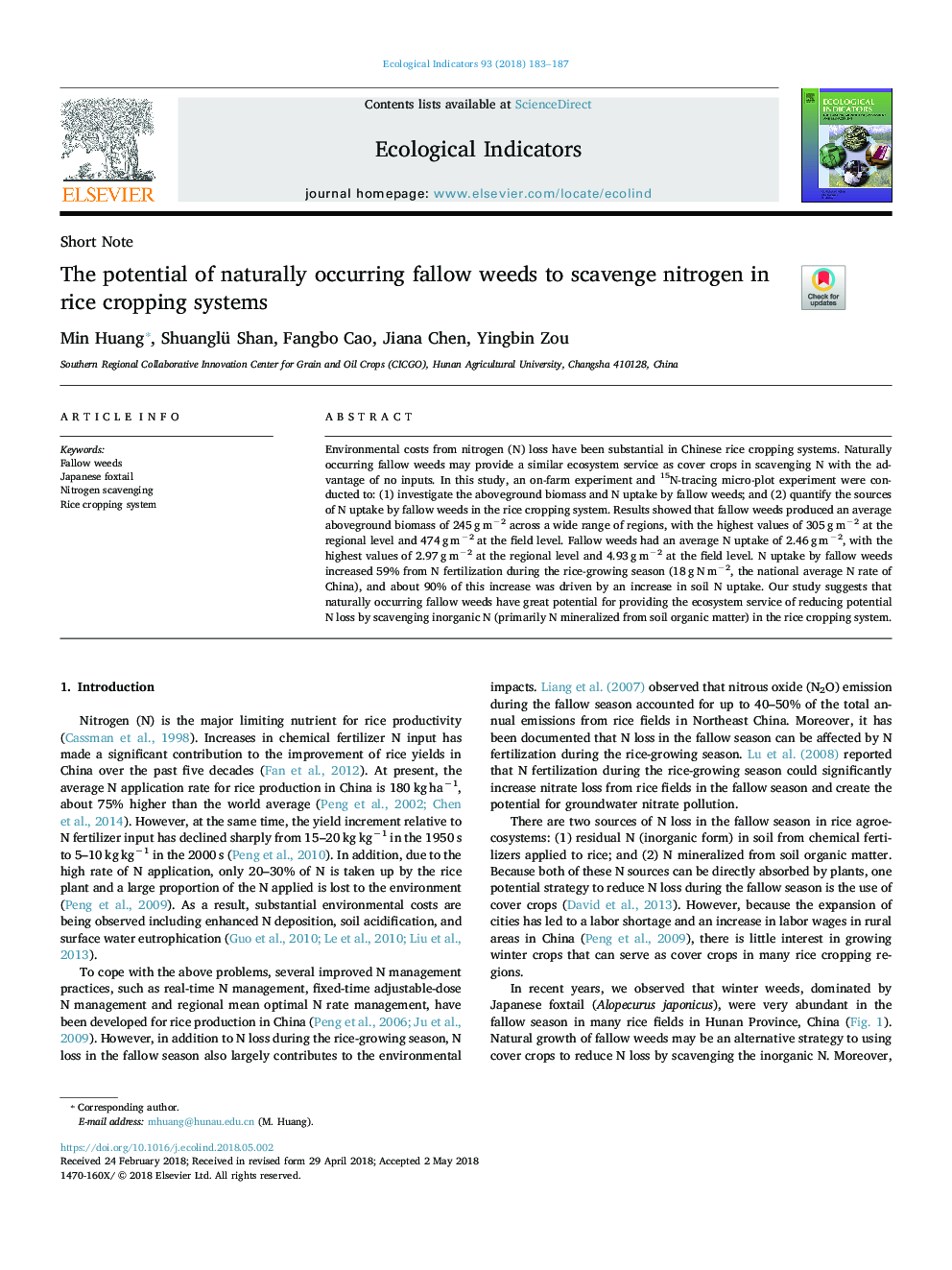 The potential of naturally occurring fallow weeds to scavenge nitrogen in rice cropping systems