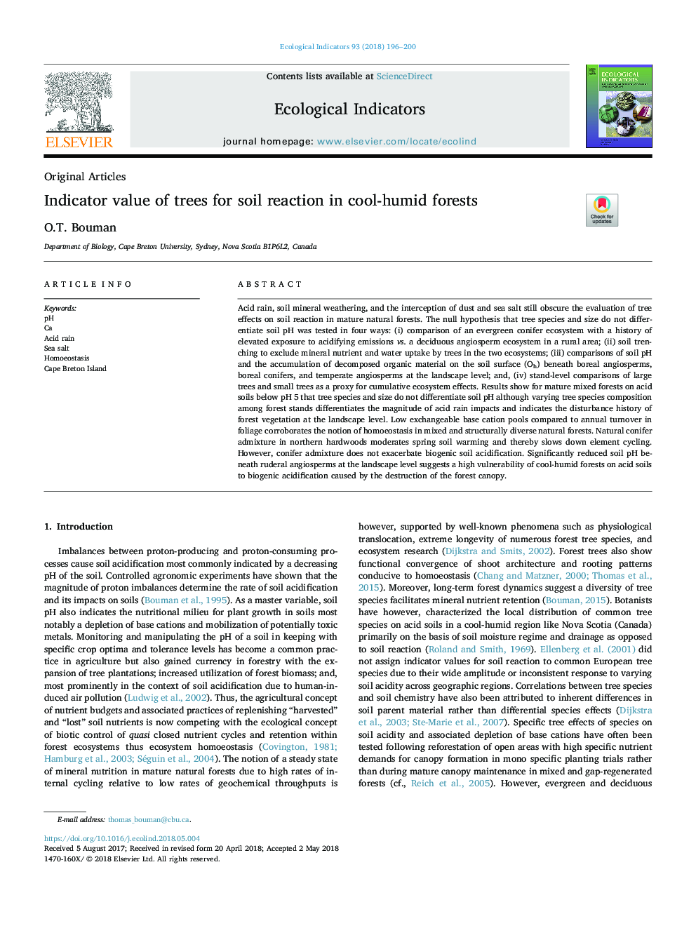 Indicator value of trees for soil reaction in cool-humid forests