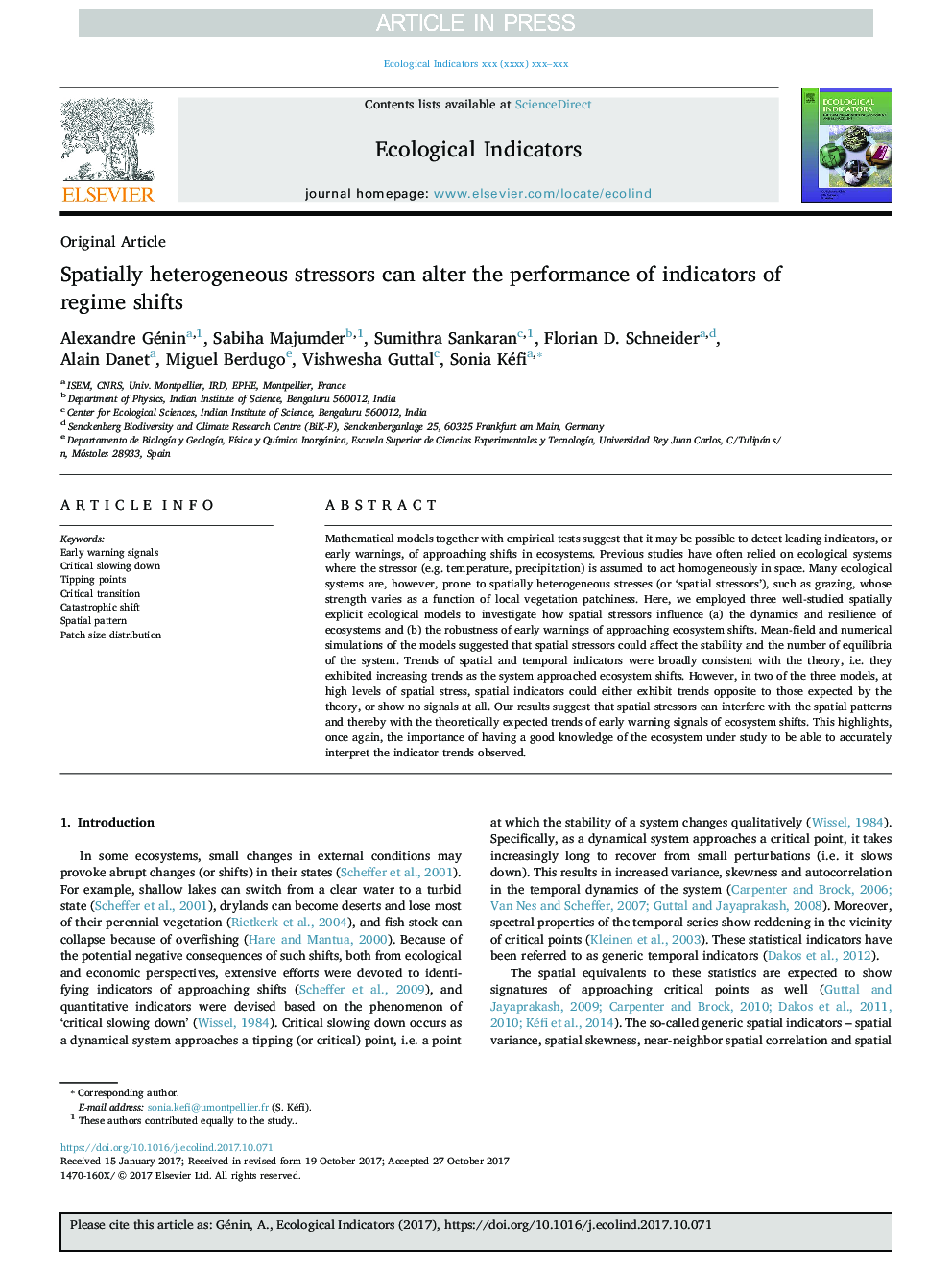 Spatially heterogeneous stressors can alter the performance of indicators of regime shifts