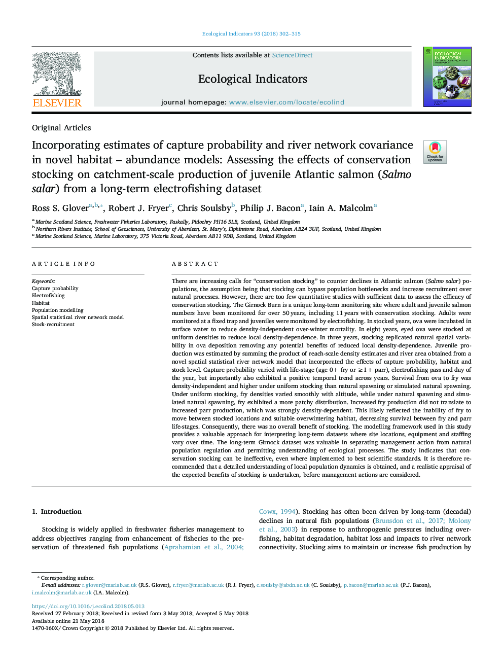 Incorporating estimates of capture probability and river network covariance in novel habitat - abundance models: Assessing the effects of conservation stocking on catchment-scale production of juvenile Atlantic salmon (Salmo salar) from a long-term electr