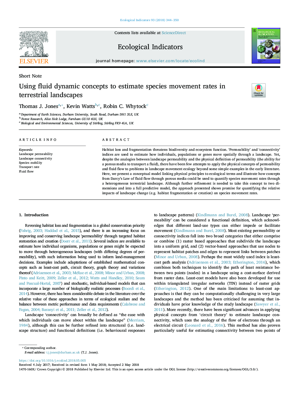 Using fluid dynamic concepts to estimate species movement rates in terrestrial landscapes