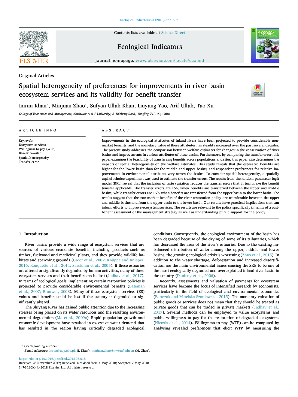 Spatial heterogeneity of preferences for improvements in river basin ecosystem services and its validity for benefit transfer