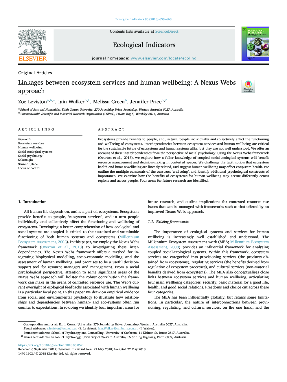 Linkages between ecosystem services and human wellbeing: A Nexus Webs approach